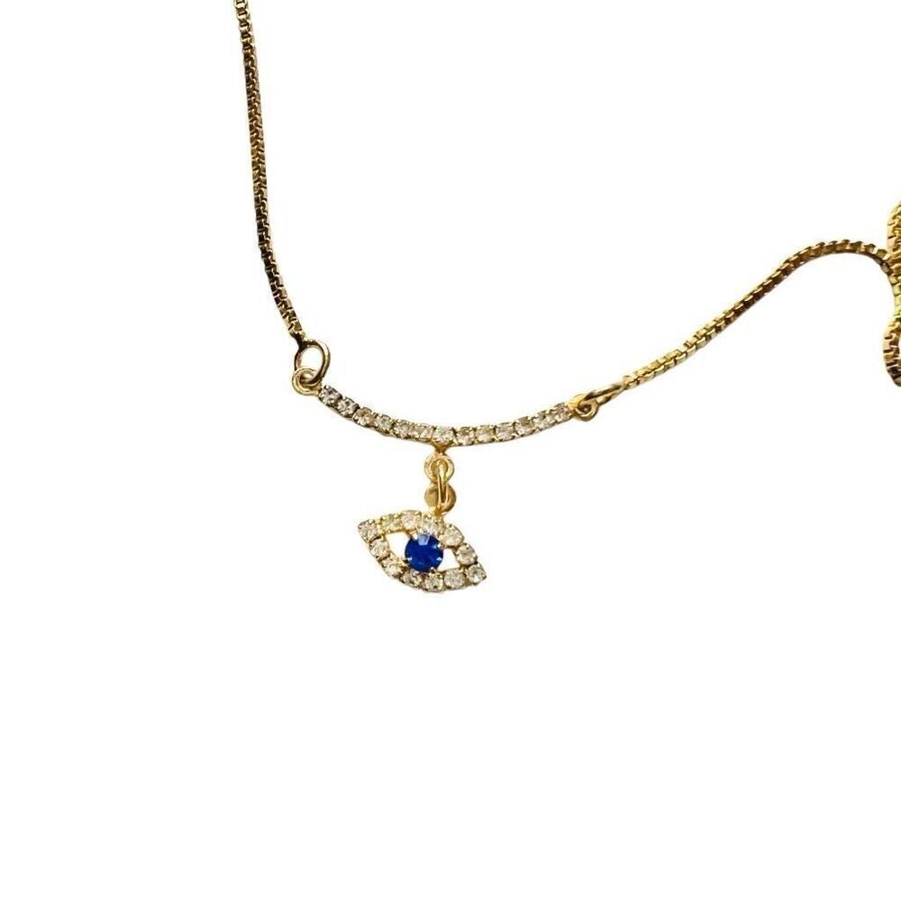 18k Gold Filled  Dangling Evil Eye Necklace “Galilea” Blue CZ Dainty